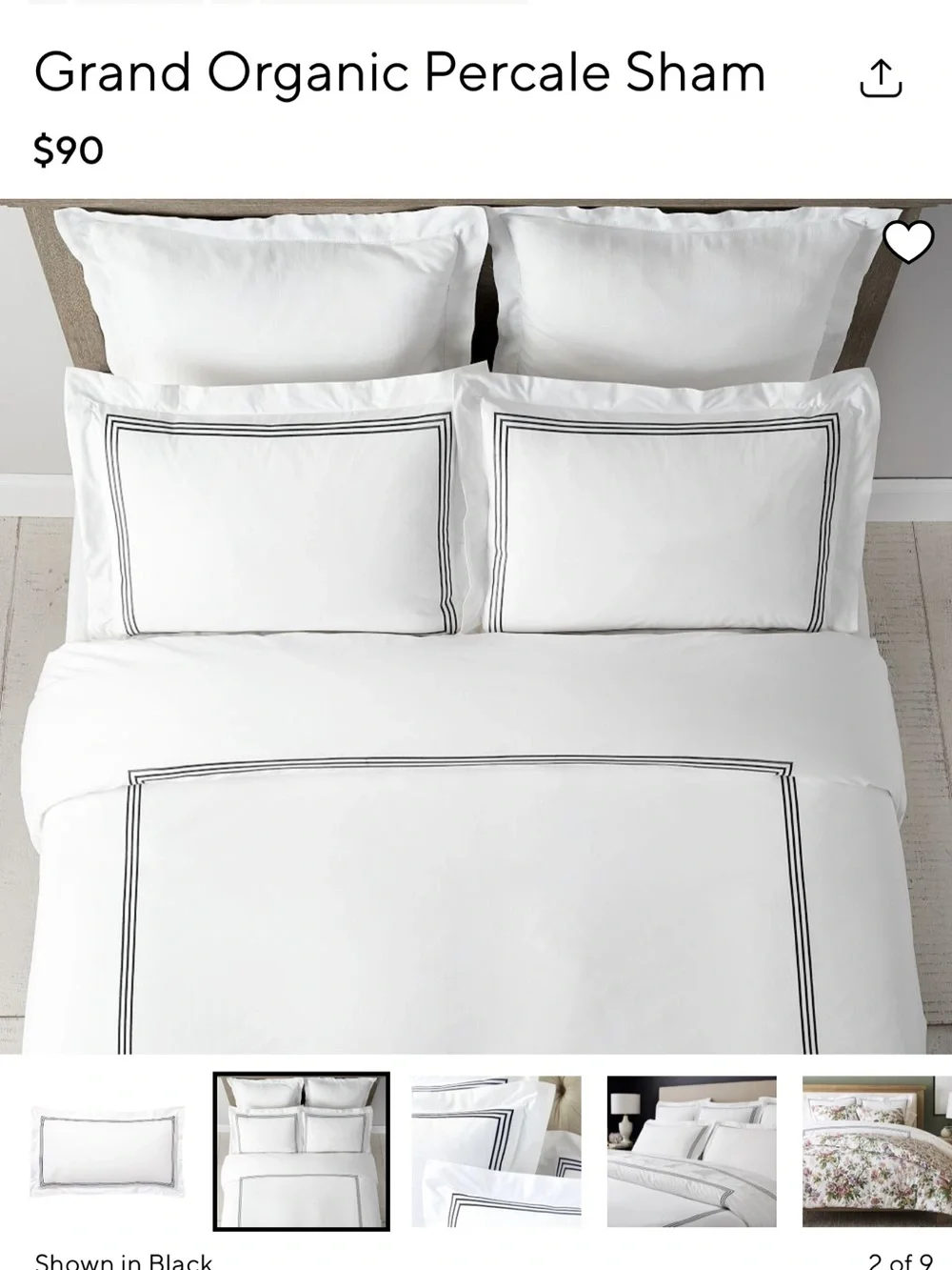 2 Pottery Barn Grand Organic Percale Sham - White with Black Double Border